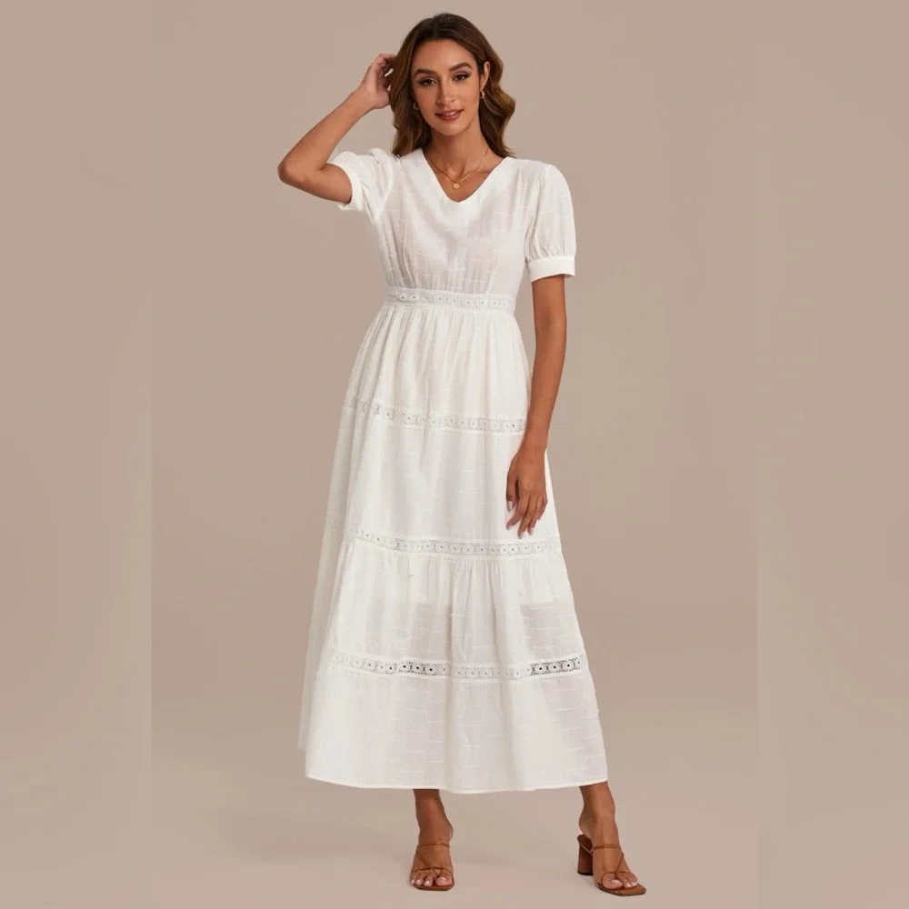 NWOT Petallush short sleeve V-neck cotton a-line maxi dress size medium M  b44